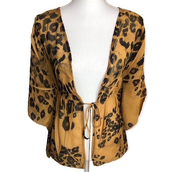 Pretty Good Tops - Pretty Good Leopard Print Sheer Open Front Tie Beach Coverup Top - L